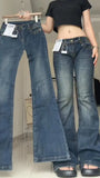 SHOPMOCHO Retro Gothic Punk Metal Grunge Jeans Y2k Women Blue Washed Slim Sexy Micro Flared Jeans Fashion Streetwear Low Waist Denim Pants