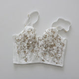 Shopmocho Three-dimensional embroidered bra sexy lace fish bone corset widened breasted with steel ring 2/1 half cup bralette underwear