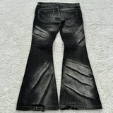 SHOPMOCHO Y2K Distressed Flare Jeans Gothic Men Double Waist Lace Up Denim Pants Retro Washed Scratches Streetwear Unisex Bootcut Jeans