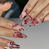 SHOPMOCHO Red Y2K Wearable Nail Art Chic Silver Butterfly Love Metal Bead Almond False Nails Detachable Finished Fake Nails Press on Nails