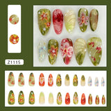 SHOPMOCHO 24pcs White Flower Fake Nail Tips Ins Yellow Pink Blush False Nails Wearable Full Cover European Almond Shaped Press on Nails