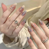 SHOPMOCHO 10Pcs Fashion Gentle Handwork Press On Nails French Style Flowers Butterfly Rhinestone Pearl Design Detachable False Nails Gift
