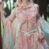 SHOPMOCHO Pink Butterfly Theme Exotic Dunhuang Feitian Hanfu Female Western Ethnic Style Heavy Embroidery Fairy Suit Role-playing Costume