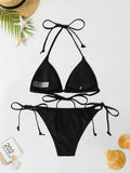 Shopmocho 2Pc/Set 2025 Fashion Sexy Swimsuit Women Bikinis Set Triangle Swimwear String Beachwear Thong One Piece Suits Brazilian Biquini