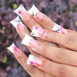 Shopmocho 24pcs Duckbill Shaped Fake Nails Gold Butterfly Rhinestone Design False Nail Tips Wearable Full Cover French Press on Nails