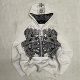 SHOPMOCHO American New Fashion Oversized Pattern Printed Zipper Hooded Sweater Men Y2K Gothic Harajuku Hip Hop Popular Couple Hoodies