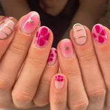 Shopmocho Pink Yellow Halo Dyeing Flower Water Ripple Summer False Nails Leopard Long Pointed Fake Nails Art Press on Nails Charm Manicure