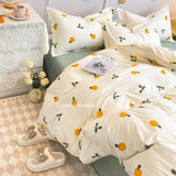 Shopmocho Ins Style Duvet Cover Set with Flat Sheet Pillowcases Cute Orange Cherry Crow Printed Single Double Queen Size Girls Bedding Kit
