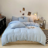 SHOPMOCHO Japanese Style Check Queen Quilt Cover Set 1/3 Pcs Soft Washed Duvet Cover and Pillowcase or Only Duvet Covers Skin-friendly