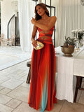 Shopmocho Tie-dye Gradient Hollow Out Women's Maxi Dress Elegant Off Shoulder A-line Hem Long Dresses New Summer 2025 Holiday Female Robes