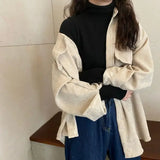 Shopmocho Women's Corduroy Jacket Autumn Winter Versatile Retro Hong Kong Style Mid-Length Shirt Top Trendy Ins Style Sleeveless Coat