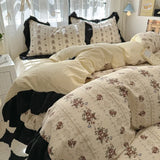 Shopmocho 1.5/1.8 Korean Style 100% Cotton Fitted Sheet Sets with Lace Flower Print Bedding Set for Seasons Home Bedclothes for Adult Kids