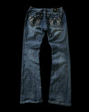 SHOPMOCHO Y2K  American Embroidery Diamond Fashion Retro Punk Low Waist Casual Jeans Blue Jeans Wings Pattern High Street Slim Leg Pants