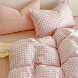 Shopmocho Pink Duvet Cover Set Classic Plaid Twin Queen Size Girls Boys Flat Sheet Pillowcase No Filler Soft Home Decor Bedding Set