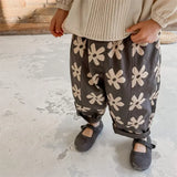 SHOPMOCHO 1639C Children Pants Autumn Spring New Flower Print Girl's Pant Washed Cotton Harem Pants 1-7Year Boy's Casual Pants Trousers