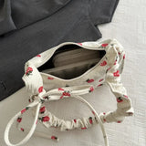 Shopmocho Women Small Underarm Bag Corduroy Handbag Cute Strawberry Print Little Tote Half Moon Design Eco Cloth Purse Mini Shoulder Bags