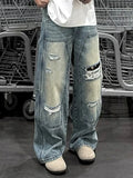 SHOPMOCHO Men's Jeans Man Pants Heavy Duty Washed Multi Pocket Carpenter Style Straight Loose Denim Trousers Casual Fit High Street
