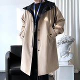 SHOPMOCHO Trench Men Fashion Turn Down Collar Hooded Trenchcoat Autumn Single-breasted Loose Windbreaker Casual Overcoat Fake Two Piece