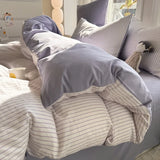 SHOPMOCHO Pure Cotton Home Textile Striped Bedding Set Simple Soft Duvet Cover Sheet Pillowcase Ins Style Bed Linens Queen King Size 2025
