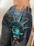 SHOPMOCHO Y2k 2000s Statue of liberty Diamonds Jeans Casual Denim Pants High Waist Straight Wide Leg Jeans Harajuku Vintage Women Clothing