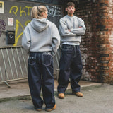 SHOPMOCHO Vintage Black Denim Jeans Trendy Disc Embroidery Men And Women Wide Leg Pants Hip Hop Harajuku Streetwear Casual Baggy Jeans