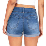 Shopmocho Women's New Summer Fashion Waistband Denim Stretch Fabric Shorts Casual Versatile Street Shorts
