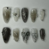 SHOPMOCHO 24Pcs Pink Almond False Nails Butterfly Ballet with French Design Wearable Fake Nails Simple Artificial Press on Nails Tips Art