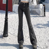 Shopmocho 2025 Woman High Waist Vintage Flare Jeans Female Gothic Elastic Bell Bottom Pants Lady Streetwear Blue Black Grey Denim Trousers