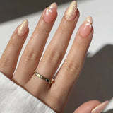 Shopmocho Pink Yellow Halo Dyeing Flower Water Ripple Summer False Nails Leopard Long Pointed Fake Nails Art Press on Nails Charm Manicure