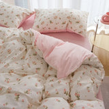 Shopmocho Pink Flowers Duvet Cover Set Ins Fashion Single Queen Size Girls Boys Flat Sheet Pillowcase No Filler Home Decor Bedding Set