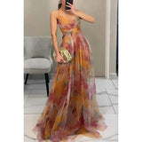 SHOPMOCHO Sexy Hollow Out Party Dress, Women Summer Loungewear Fashion Printing Maxi Dress, Sleeveless Lace-Up Ladies Dress Vestido