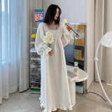 SHOPMOCHO Nightgowns Women Leisure Solid Sweet Princess Style Ulzzang Lace Solid Chic Sleepshirts Lovely Soft Home Wear Nighty 2025