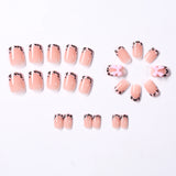 Shopmocho 24Pcs Gold Ripple Brown Flowers False Nails with Rhinestones Pearl Design Wearable Almond False Nails Full Cover Press on Nails