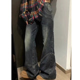 SHOPMOCHO Y2K Spicy Girl Dark Series Wide Leg Jeans Women's New High Street Splicing Loose High Waist Slimming Flare  Pants