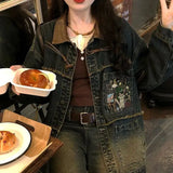 Shopmocho Out of the street VINTAGE children's fun embroidered woolen denim jacket Spring and autumn INS retro jeans
