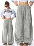 SHOPMOCHO Women's Retro Corduroy Cargo Pants Casual Drawstring Straight Sports Pants Drape Daily Commuting Wide Leg Pants