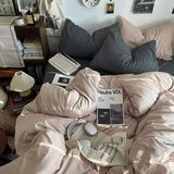 SHOPMOCHO Bedding Set Ins Ambiance Blue Coffee Grid Mixed With Washed Cotton Minimalist Four Piece Set Fitted Sheets Duvet Cover
