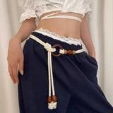 Shopmocho Bohemian Folk Style Braided Waist Rope Nvchan Ring Bead Design With Skirt Pants Decorative Belt