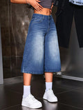 SHOPMOCHO American Retro Hot Girl Style Distressed Fleece Hem Jeans Mid-Thigh Pants, Must-Have Streetwear, High Waist Loose-Fitting Casual