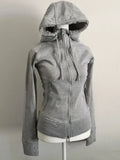 SHOPMOCHO Y2k Retro Grey Wool Vintage Hooded Sweatshirt Cardigan Ladies Spring And Autumn Double Zipper Design Waist Closure Sweatshirt