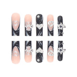Shopmocho 24PCS/1BOX Black French Wearing Sweet and Cool Nail Patch Glitter Love Stars in Europe and America Dark Department Fake Nail