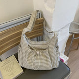 Shopmocho Korean Nylon Shoulder Bag Fashion Simple Plaid Zipper Tote Bag Drawstring Pleated Cloud Bag New Commuter Crossbody Shoulder Bag
