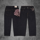 SHOPMOCHOY2k Trendy Baggy Jeans Harajuku Retro Blossom Embroidery Men Pants Gothic High Street Streetwear Unisex Straight Denim Trousers