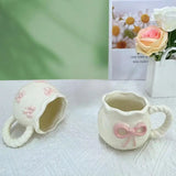 Shopmocho Ins style girl's heart-shaped butterfly knot coffee cup afternoon tea ceramic cup cute mug