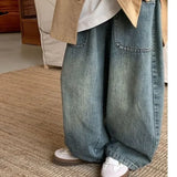 SHOPMOCHO Children's Retro Jeans Loose Straight Pants Wide Leg Pants for Boys and Girls 2025 New Spring Autumn Kid's Denim Pocket Trousers
