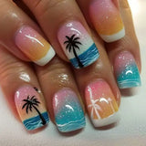 Shopmocho 24Pcs Short Square Head Summer Fake Nail Colorful Gradient with Design Simple Full Cover False Nail Wearable Press on Nails Tips