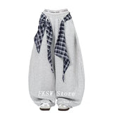 SHOPMOCHO Women Baggy Drawstring Pants Gray Long Trousers Wide Fit Pants Y2k Harajuku Japanese Loose American Retro Hip-pop Sweat Pants