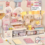 SHOPMOCHO Desktop Hole Board Storage Box Desk Organizer Girls Cute Pen Holder Storage Stationary Rack Korean Kawaii Bunny Cosmetic Shelf