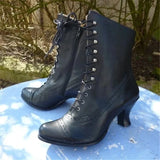 Shopmocho Quality Women Boots PU Leather Bikerboots for Women High Heel Pointed Toe Boots Women New Victorian Boots platform shoes