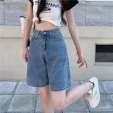 SHOPMOCHO American Retro High Waist Denim Shorts Women Summer Slim Straight Leg Casual Student Versatile Wide Leg Five-Point Pants